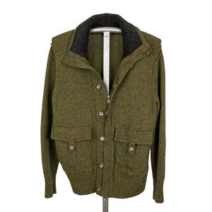 Banana Republic Men's Full-Zip Sweater SZ LARGE Military Olive Green Wool Blend